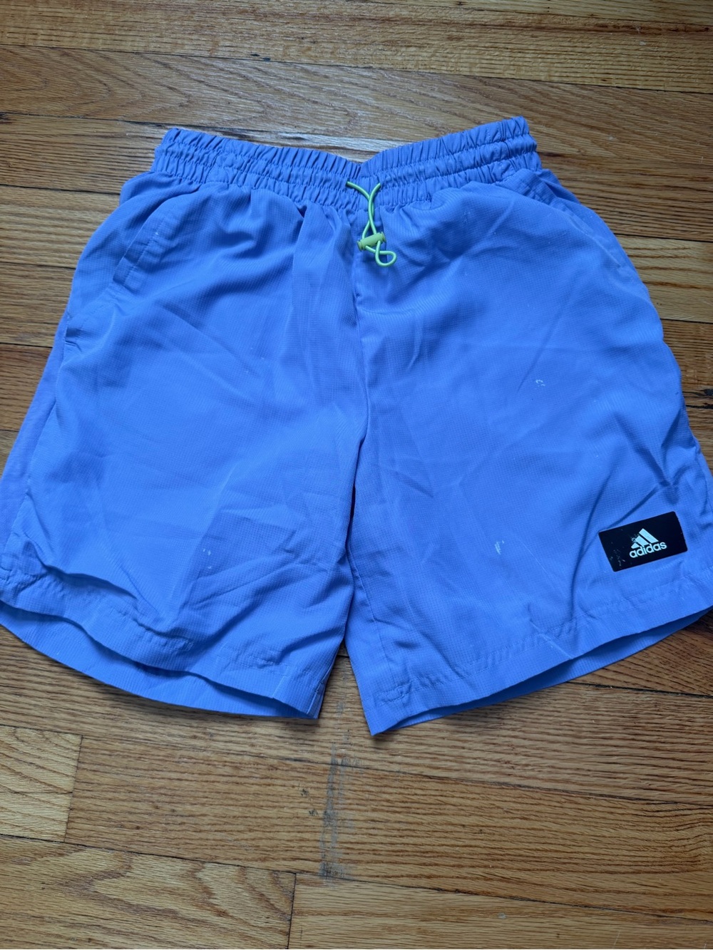 adidas Men’s Light Purple Athletic Shorts with Neon Drawcord
